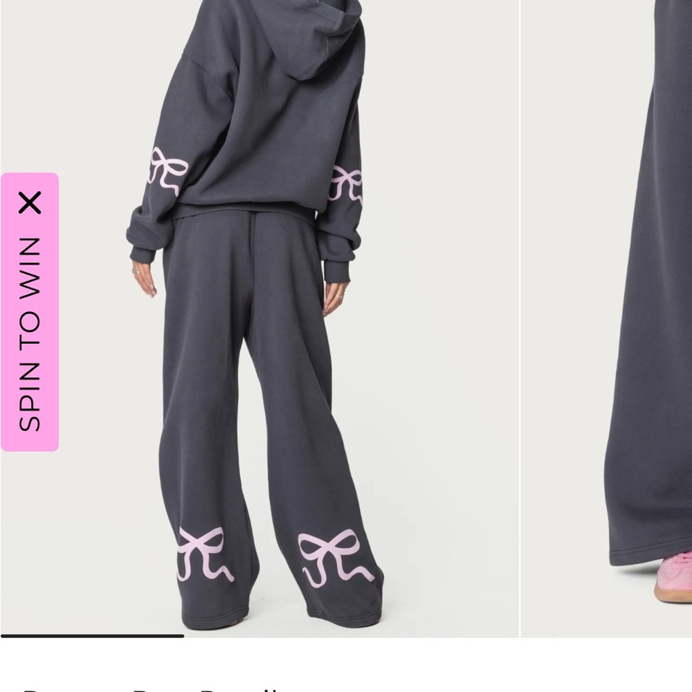 Edikted Charcoal Sweatpants with Pink Bows
